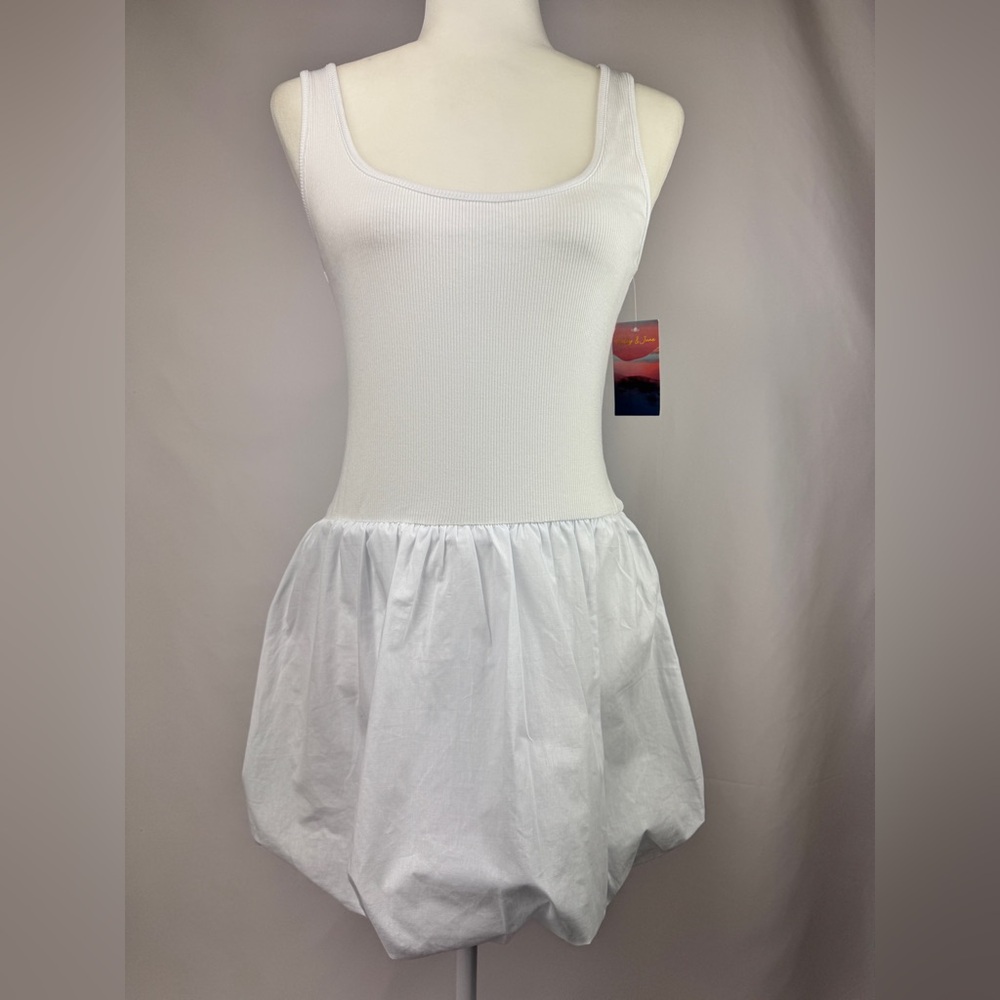Haley & June White Bubble Hem Tank Dress Women’s Size L NWT